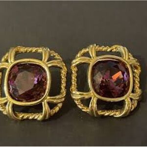 Vintage Swarovski Swan Gold And Purple Earrings Pierced